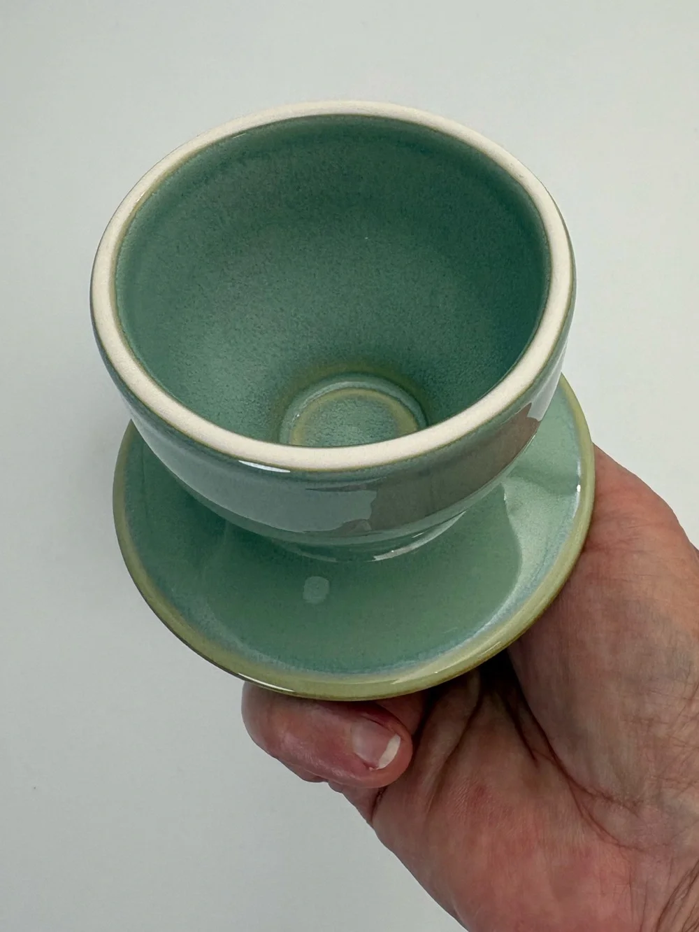 Green Ceramic Butter Bell Crock with Decorative Scroll Band
